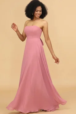 A-Line Rosa Vestido de Dama de Honra