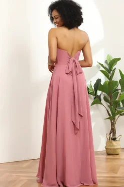 A-Line Rosa Vestido de Dama de Honra