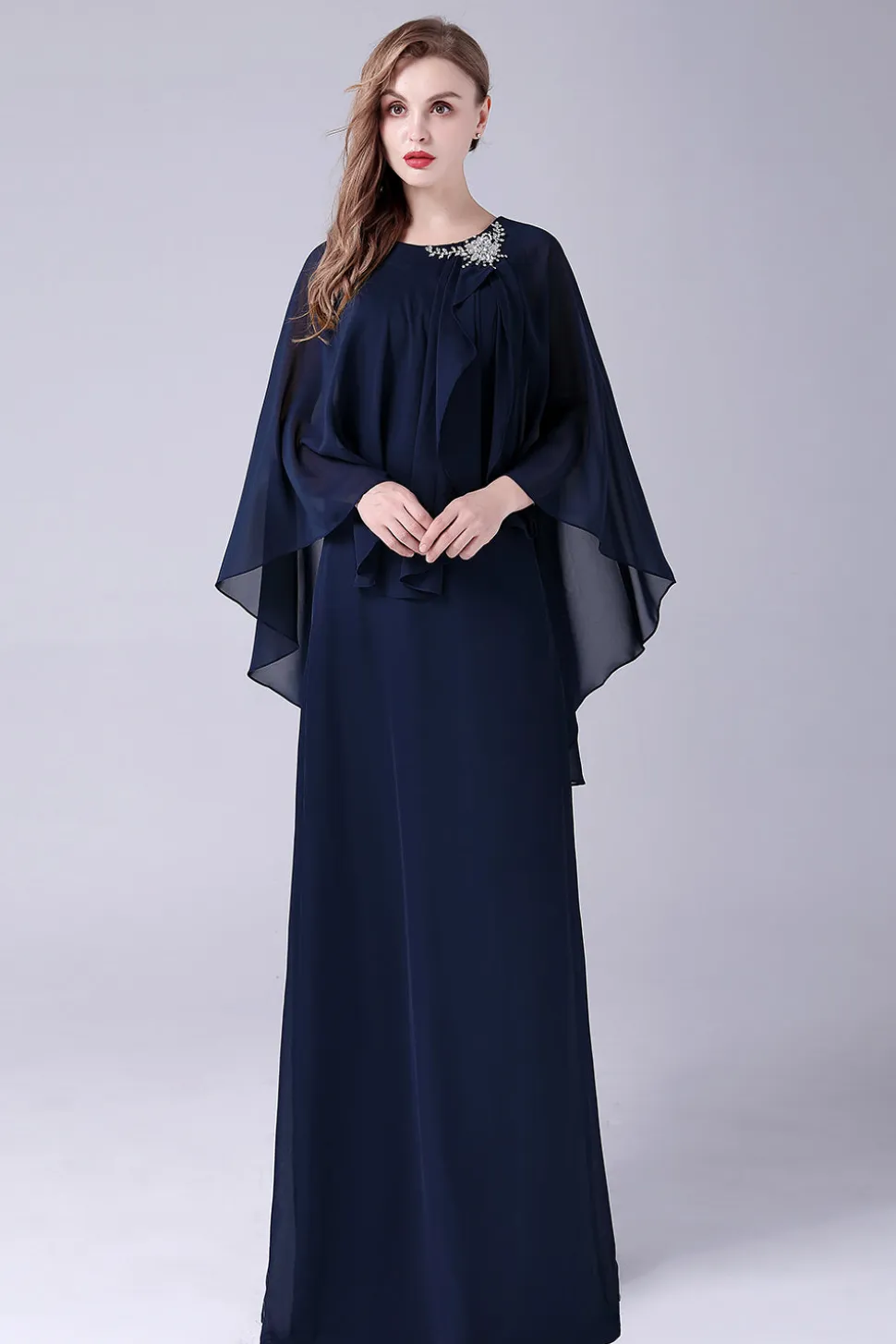 A-Line Scoop Neck Chão-Comprimento Chiffon Mãe do Vestido da Noiva