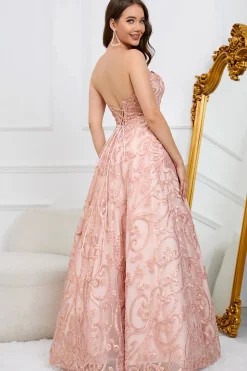 A-Line Sem Cintas Rosa Vestido de Festa com Apliques