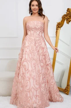 A-Line Sem Cintas Rosa Vestido de Festa com Apliques