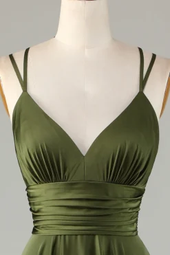 A-Line sem mangas Vestido Longo Oliva Para Dama de Honra
