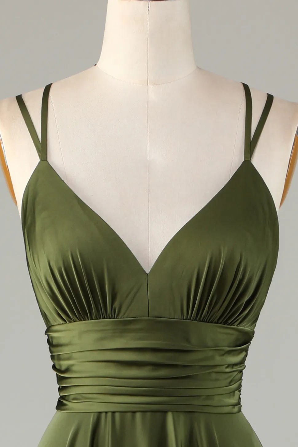 A-Line sem mangas Vestido Longo Oliva Para Dama de Honra