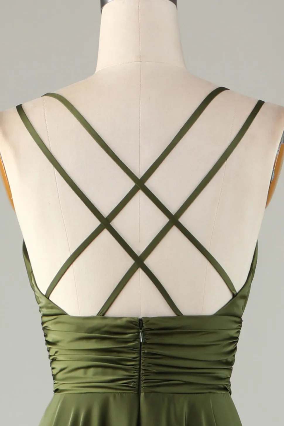 A-Line sem mangas Vestido Longo Oliva Para Dama de Honra
