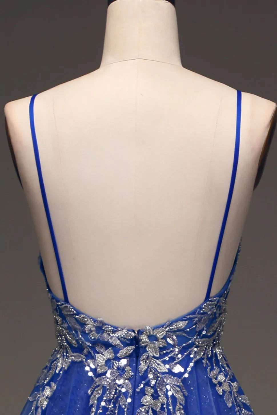 A-Line Sequins Royal Blue Prom Vestido com Apliques
