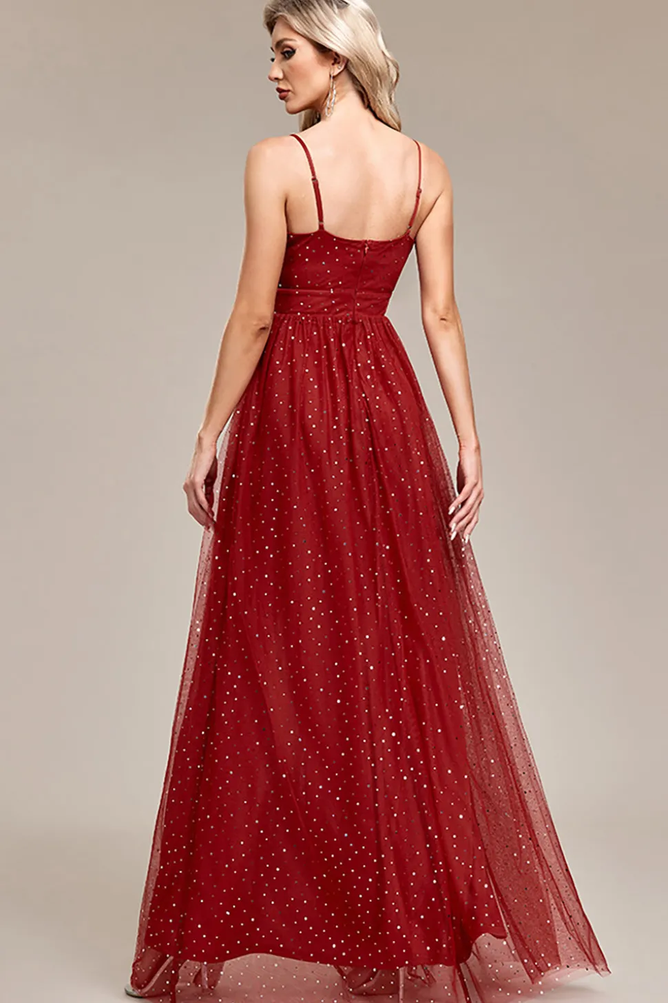 A-Line Sequins Rust Prom Vestido com Fenda