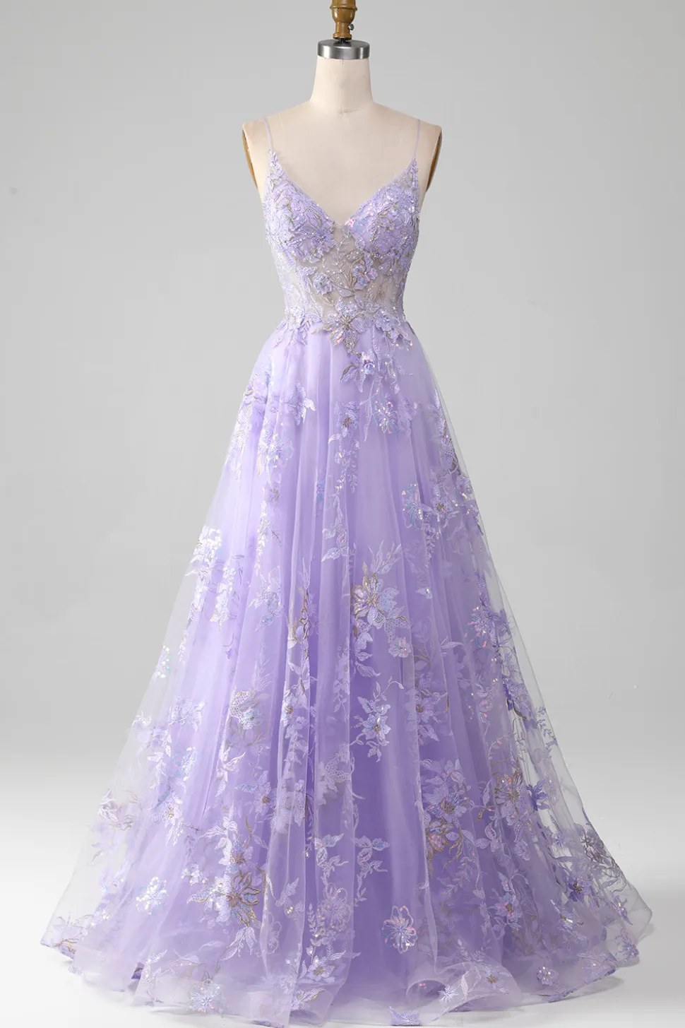 A-Line Sequins Vestido de baile roxo com bordado