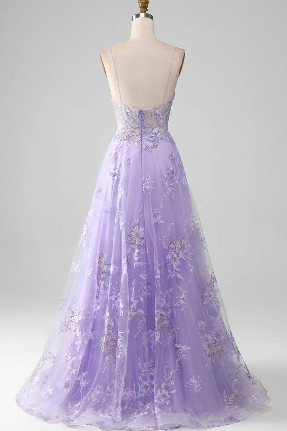 A-Line Sequins Vestido de baile roxo com bordado