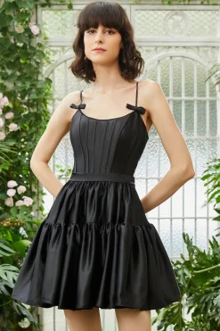 A-Line Spaghetti Correias Preto Vestido Curto Homecoming
