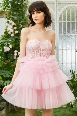 A-Line Sweetheart Rosa Vestido Curto Homecoming
