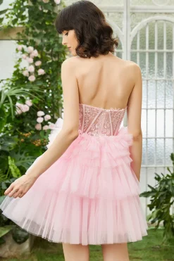 A-Line Sweetheart Rosa Vestido Curto Homecoming