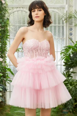 A-Line Sweetheart Rosa Vestido Curto Homecoming
