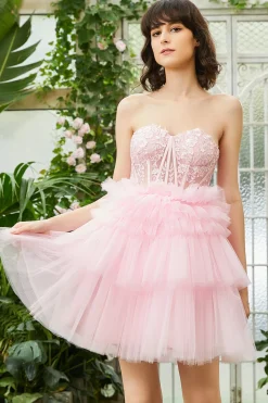 A-Line Sweetheart Rosa Vestido Curto Homecoming