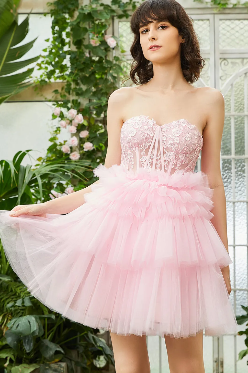 A-Line Sweetheart Rosa Vestido Curto Homecoming