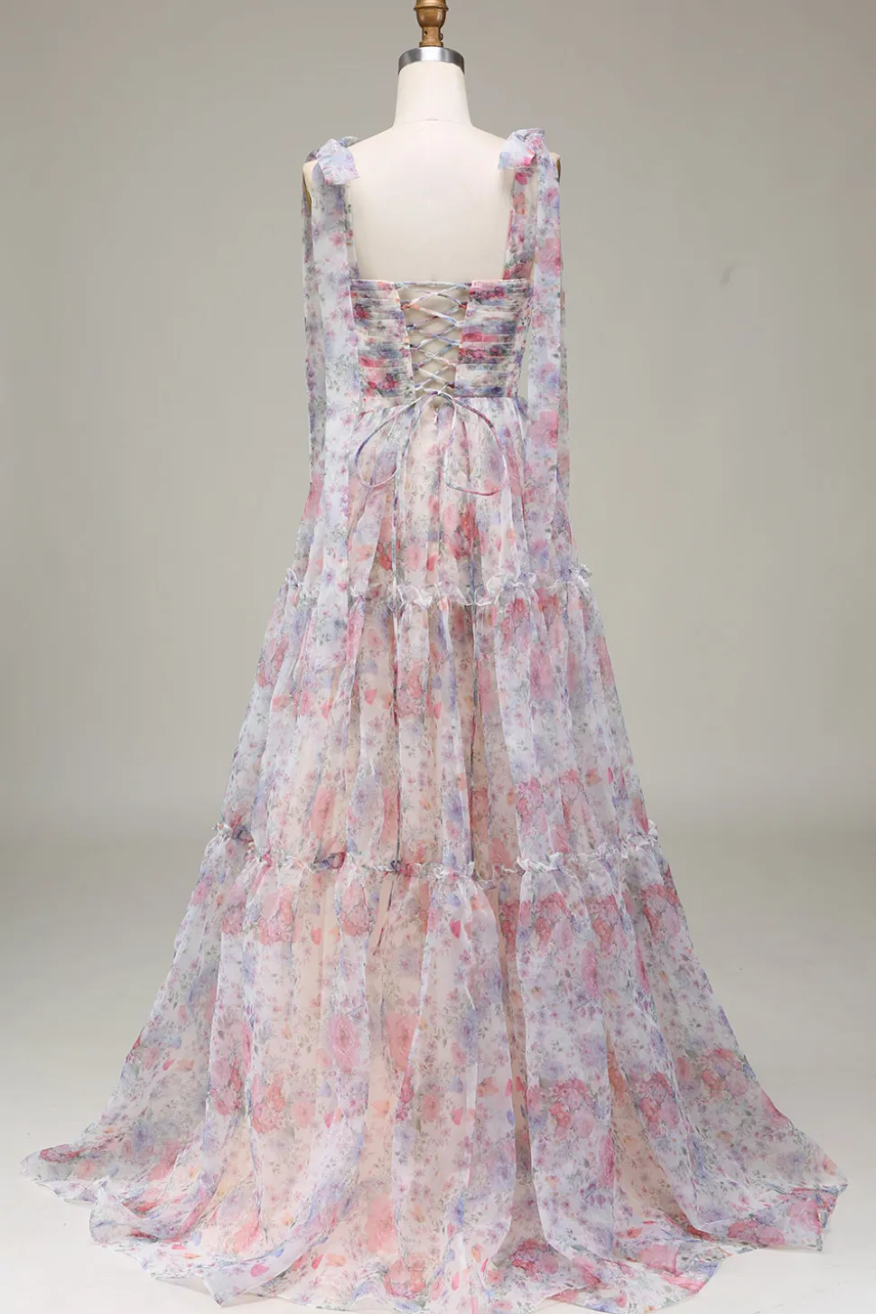 A-Line Tule Flor Vestido de Baile Impresso