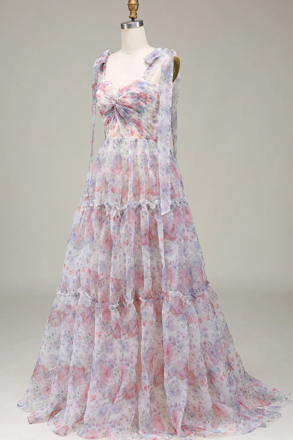 A-Line Tule Flor Vestido de Baile Impresso