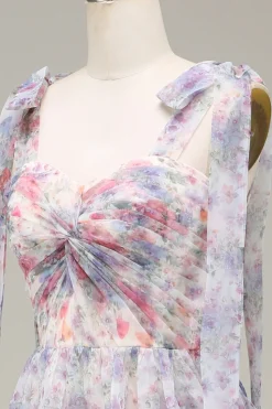 A-Line Tule Flor Vestido de Baile Impresso