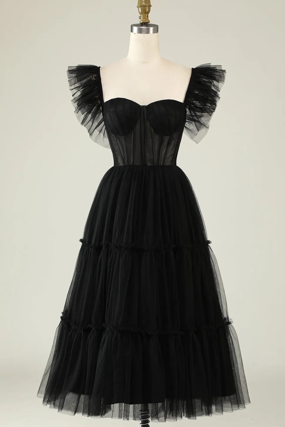 A-Line Tule Querida Vestido de Cocktail Preto