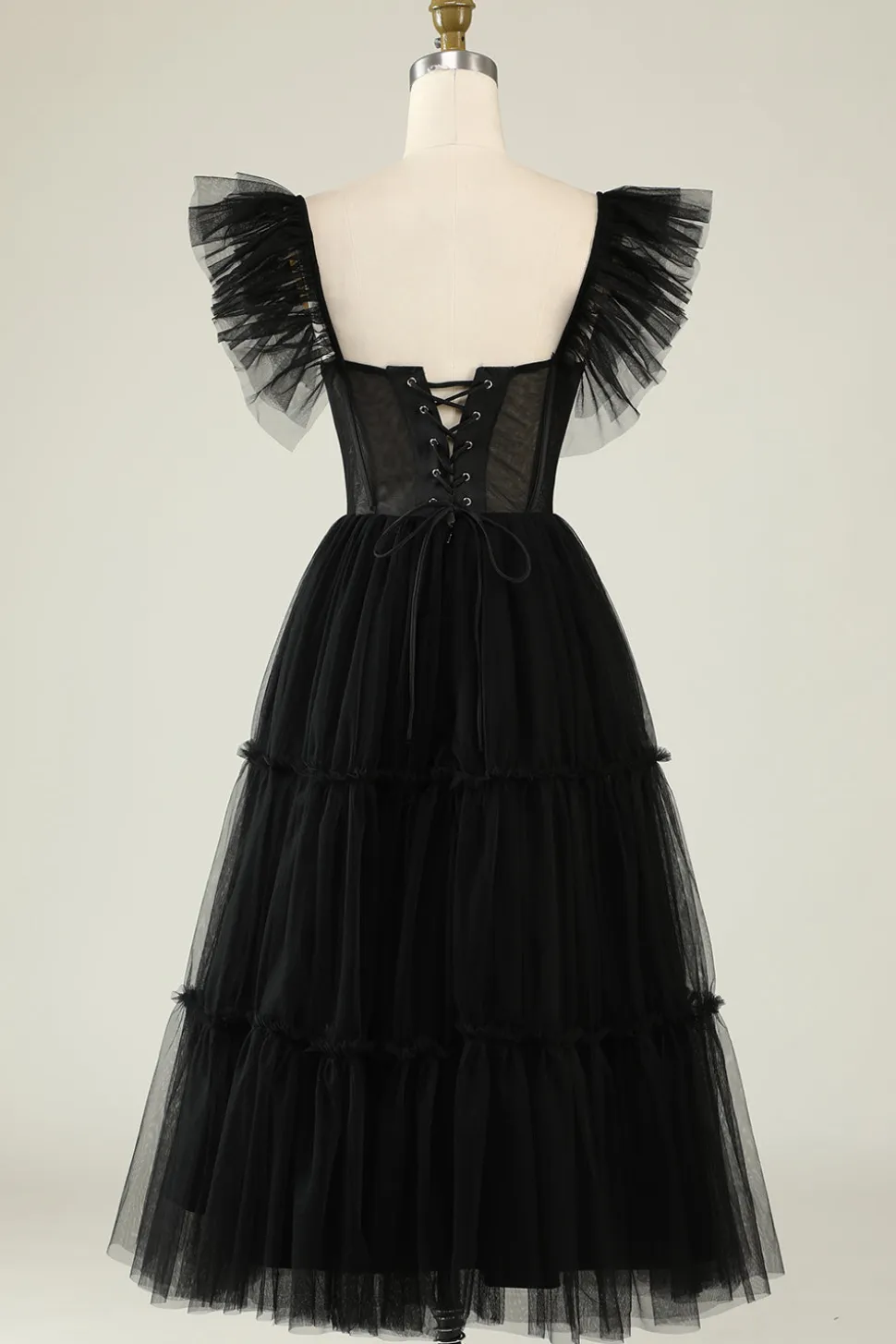 A-Line Tule Querida Vestido de Cocktail Preto
