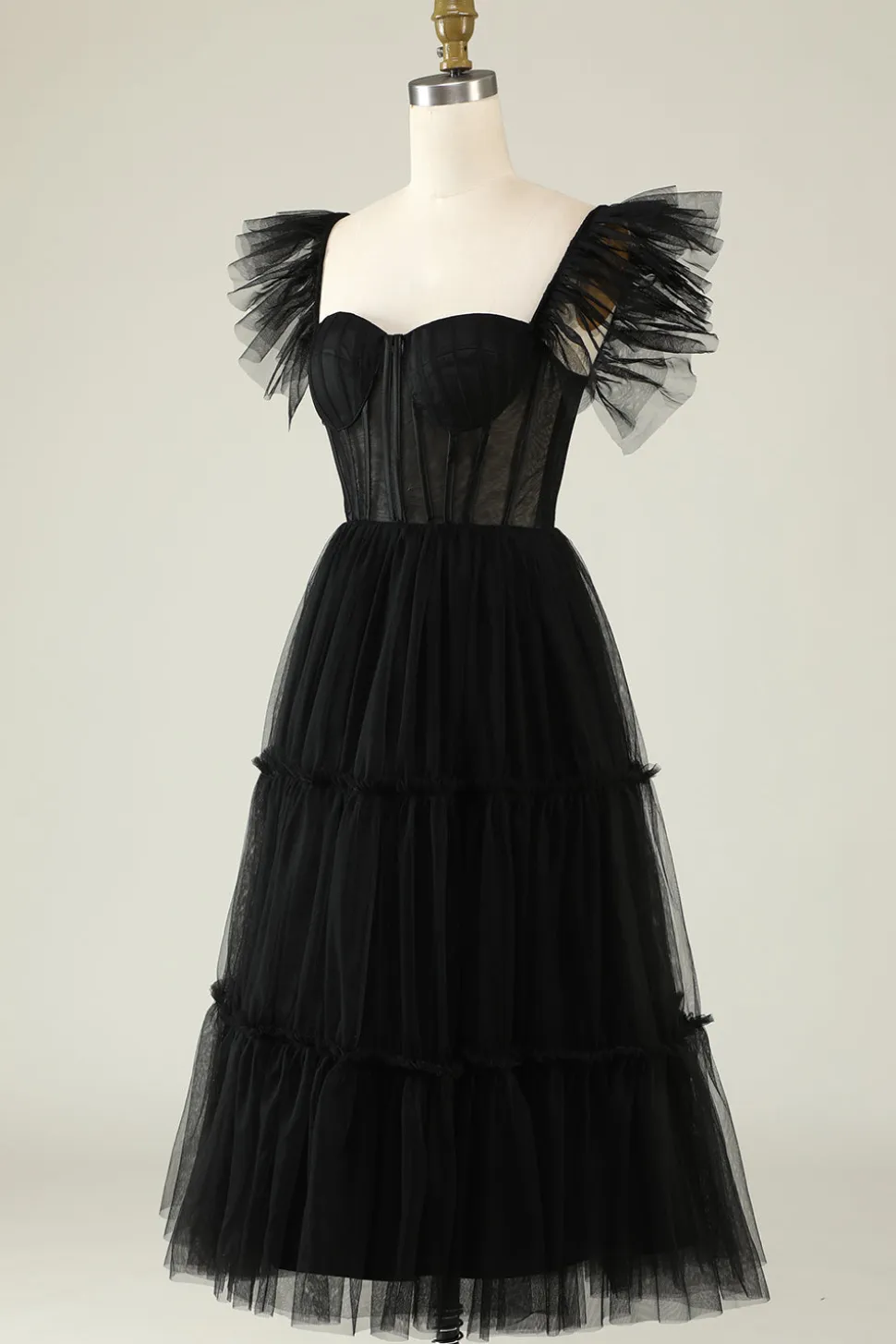 A-Line Tule Querida Vestido de Cocktail Preto