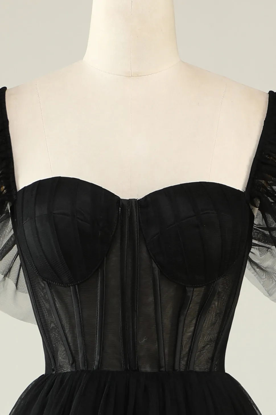 A-Line Tule Querida Vestido de Cocktail Preto