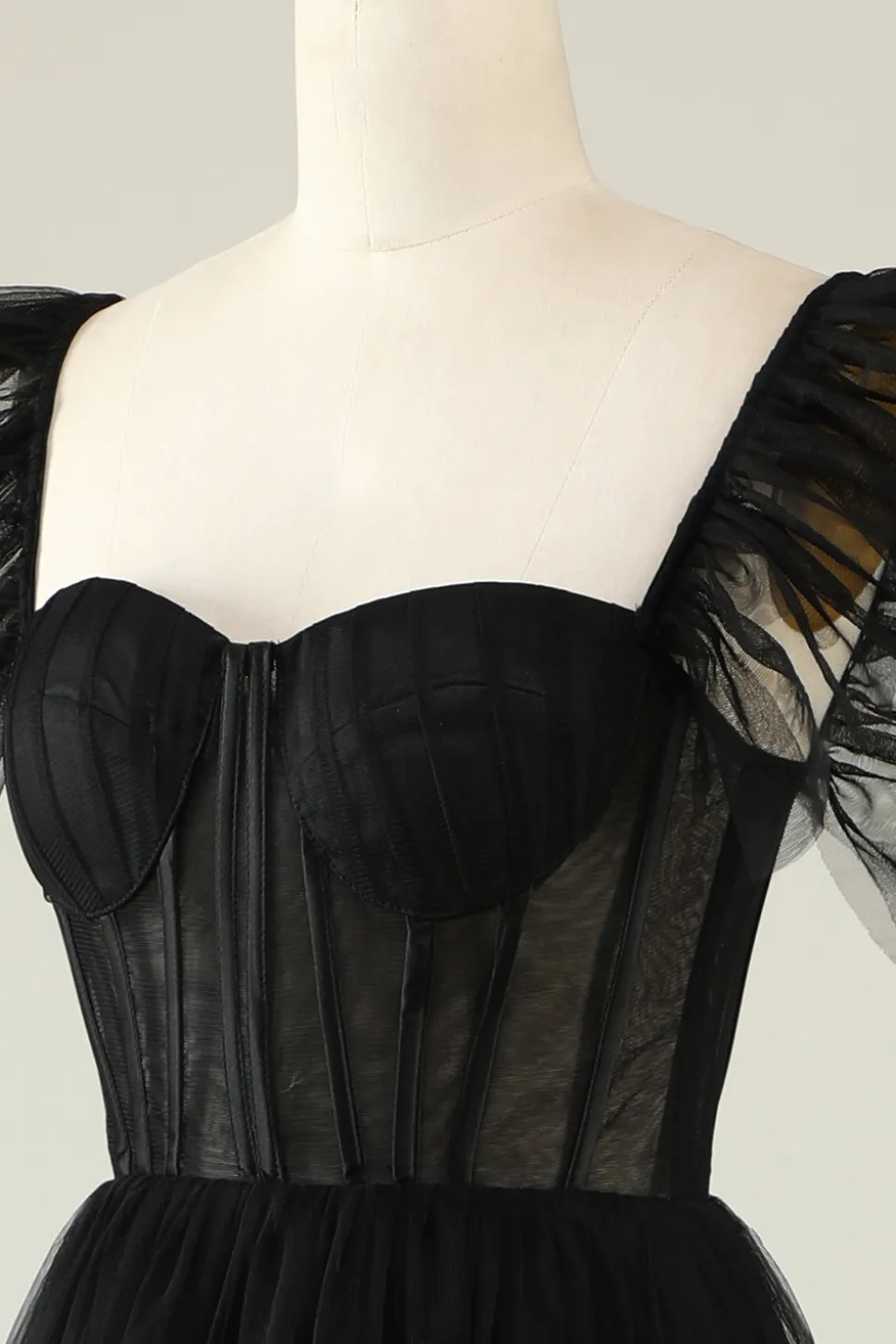 A-Line Tule Querida Vestido de Cocktail Preto