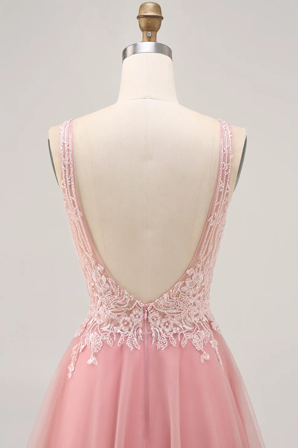 A-line Tulle Blush Sequins Backless Vestido Curto Homecoming com Missangas