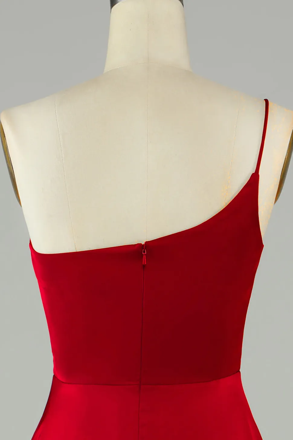 A-Line Um Ombro Borgonha Vestido Longo Madrinha com Folhos