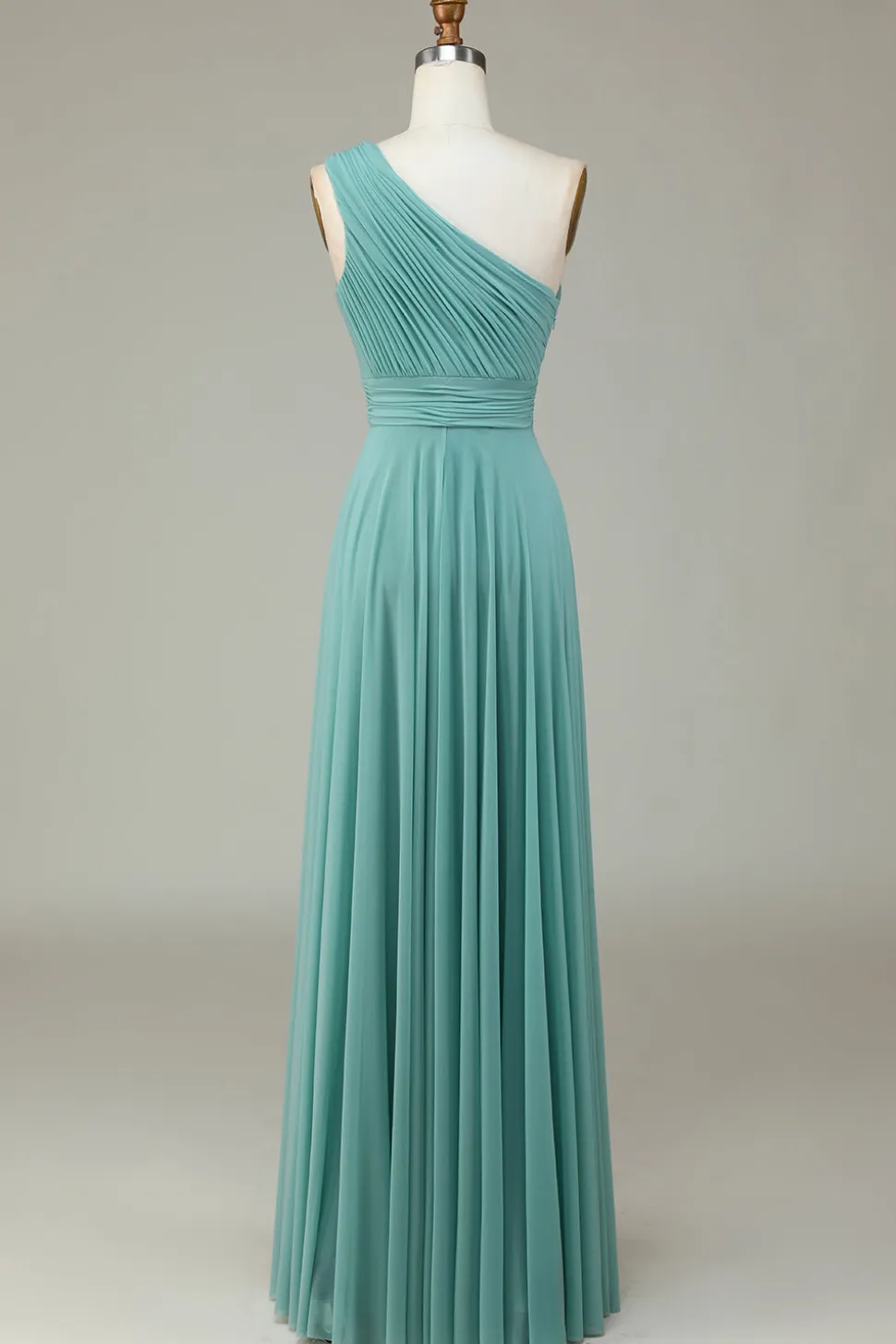 A-Line Um Ombro Vidro do Mar Vestido Longo Madrinha