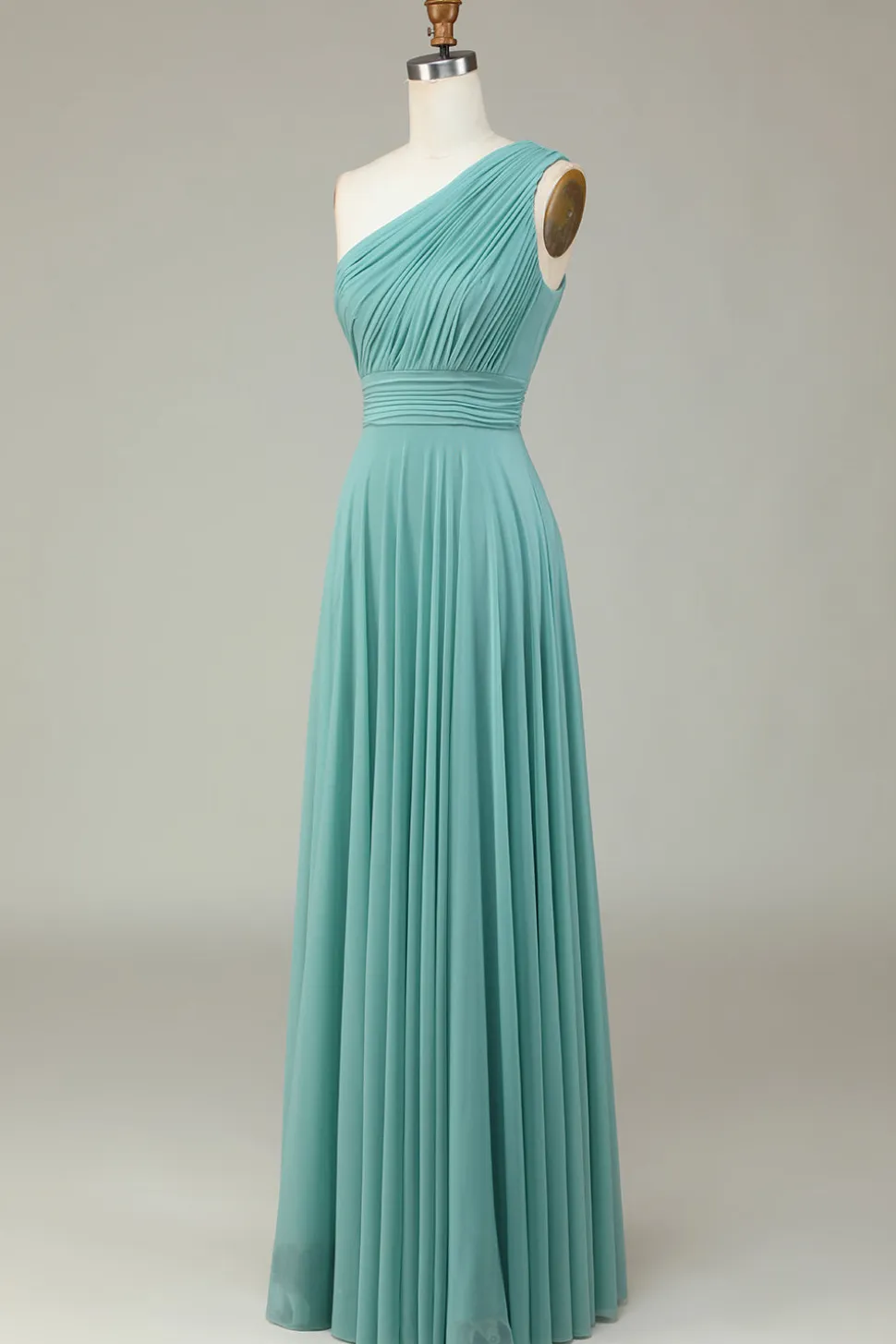 A-Line Um Ombro Vidro do Mar Vestido Longo Madrinha