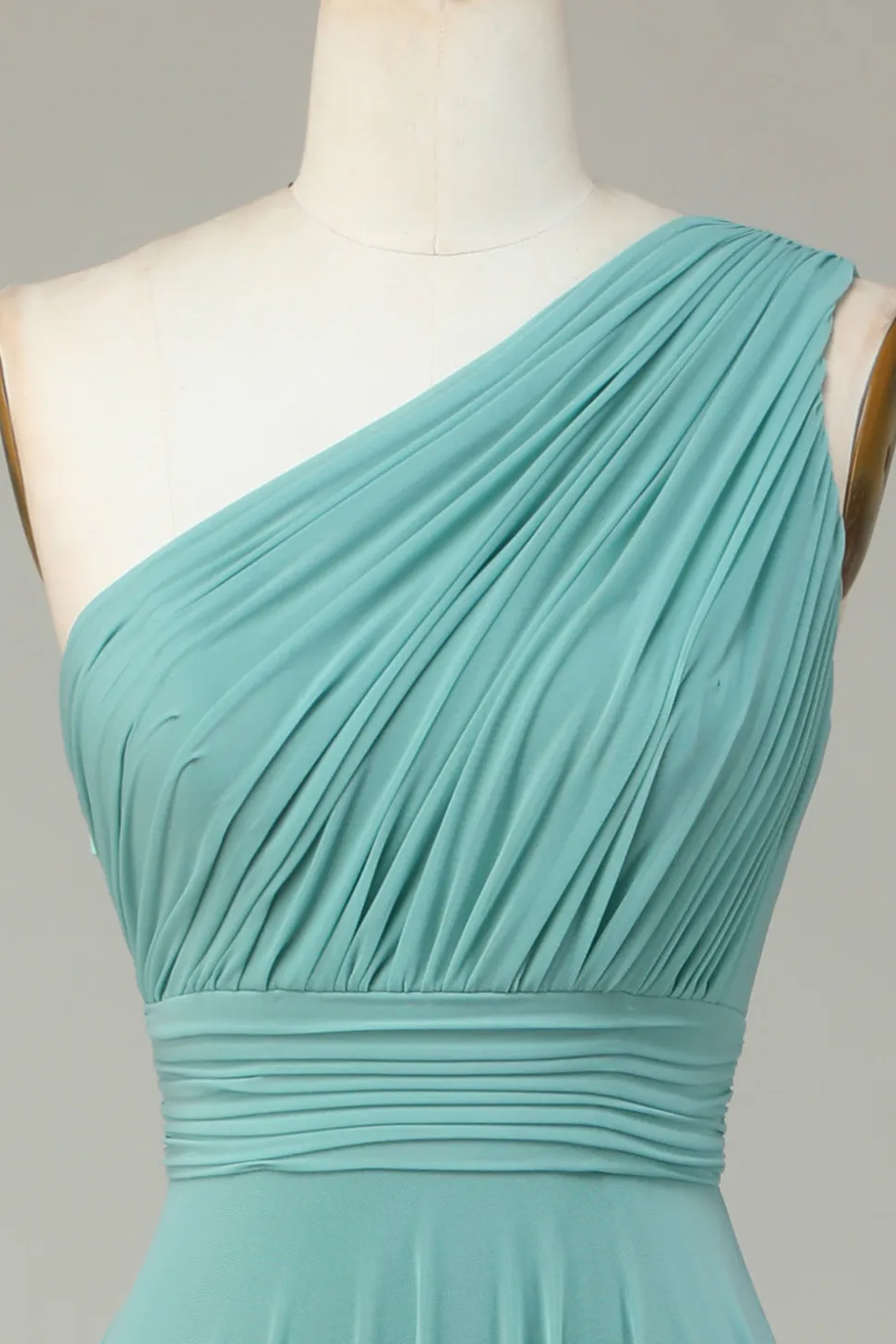 A-Line Um Ombro Vidro do Mar Vestido Longo Madrinha