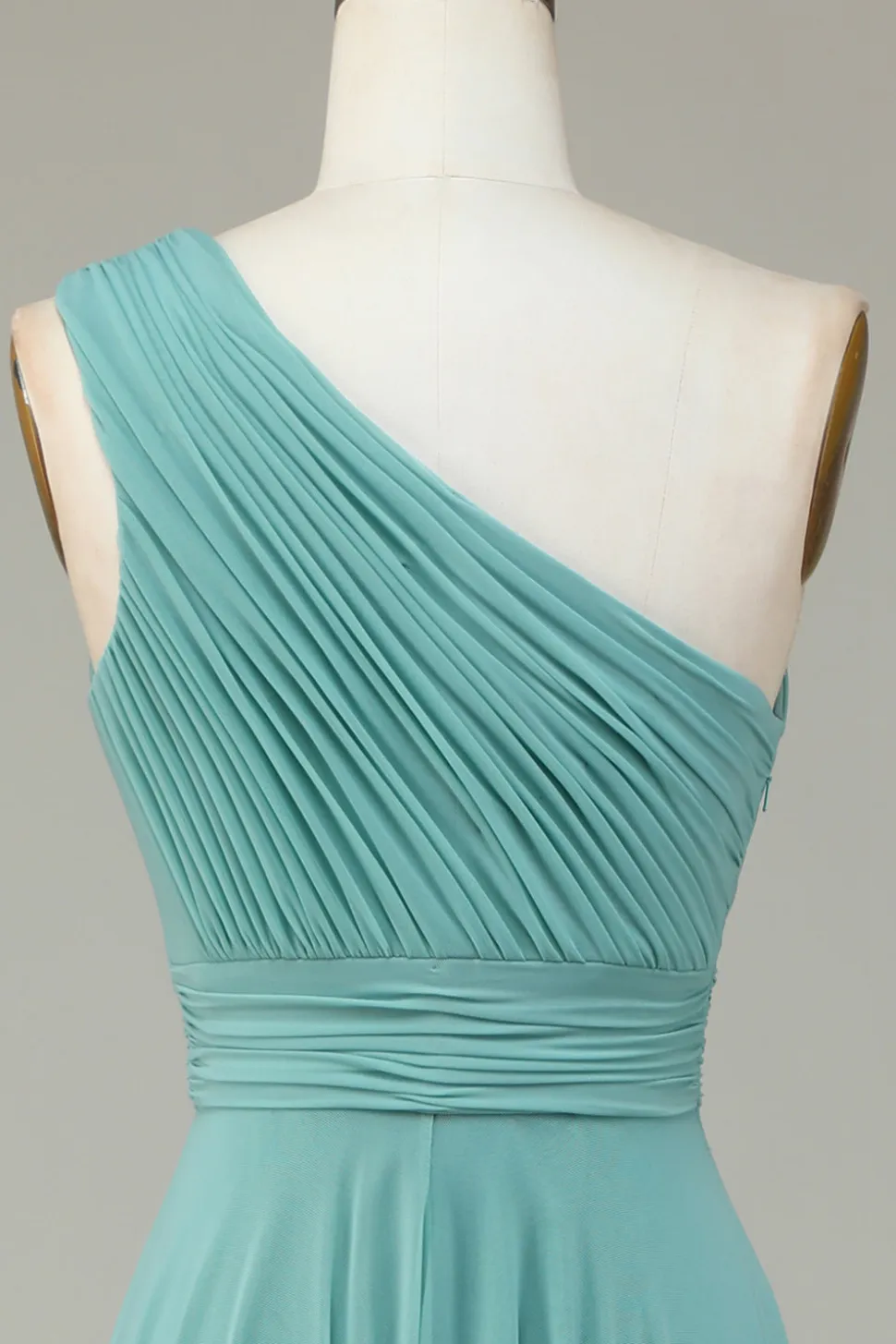 A-Line Um Ombro Vidro do Mar Vestido Longo Madrinha