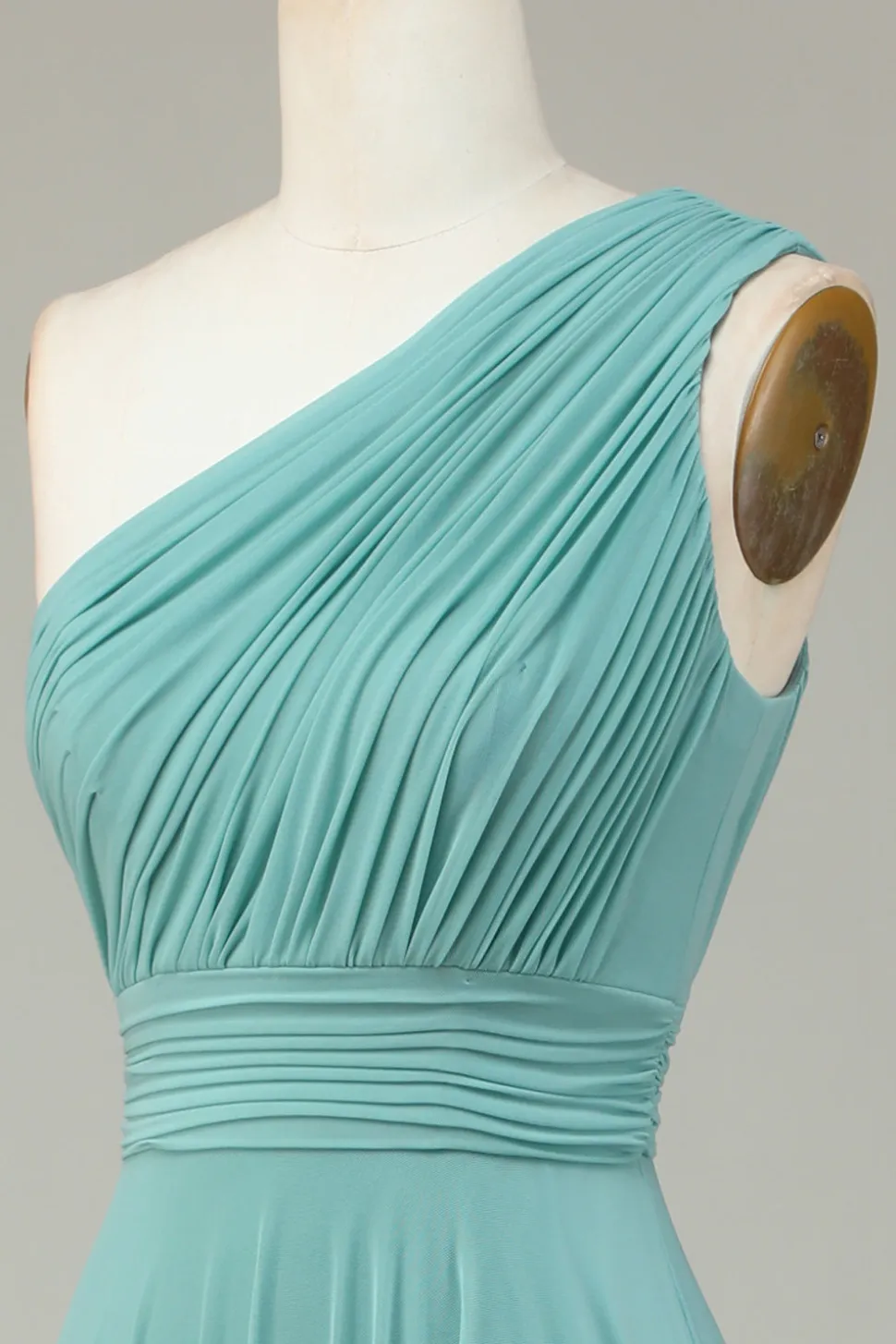 A-Line Um Ombro Vidro do Mar Vestido Longo Madrinha