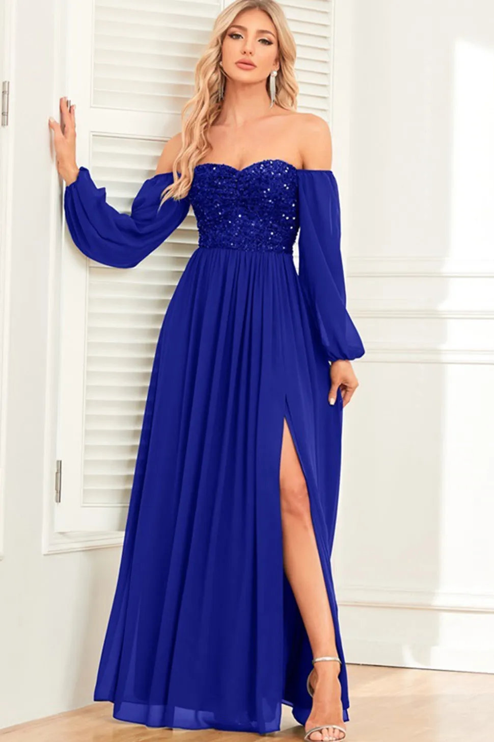 A-Line Verde Escuro Sequins Prom Dress com mangas