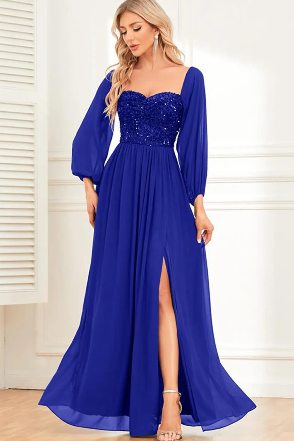 A-Line Verde Escuro Sequins Prom Dress com mangas