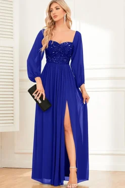 A-Line Verde Escuro Sequins Prom Dress com mangas