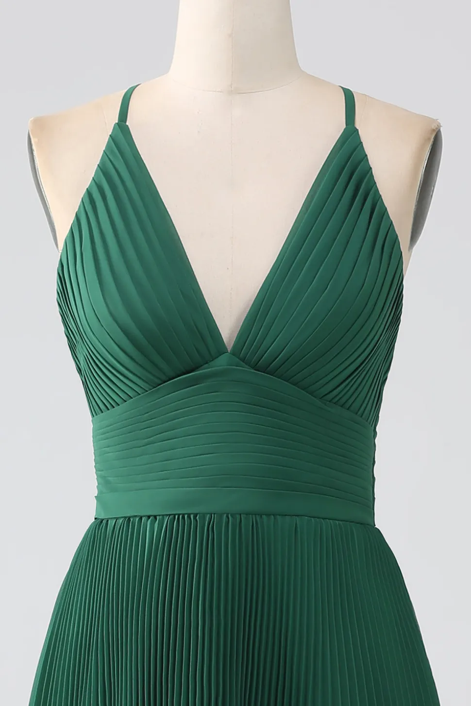 A-Line Verde Escuro Tiered Chiffon vestido de dama de honra com pregado