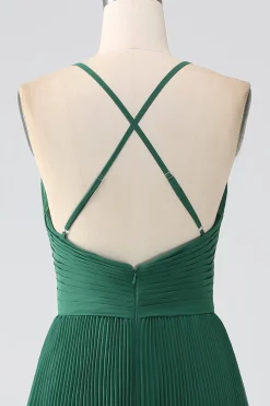 A-Line Verde Escuro Tiered Chiffon vestido de dama de honra com pregado