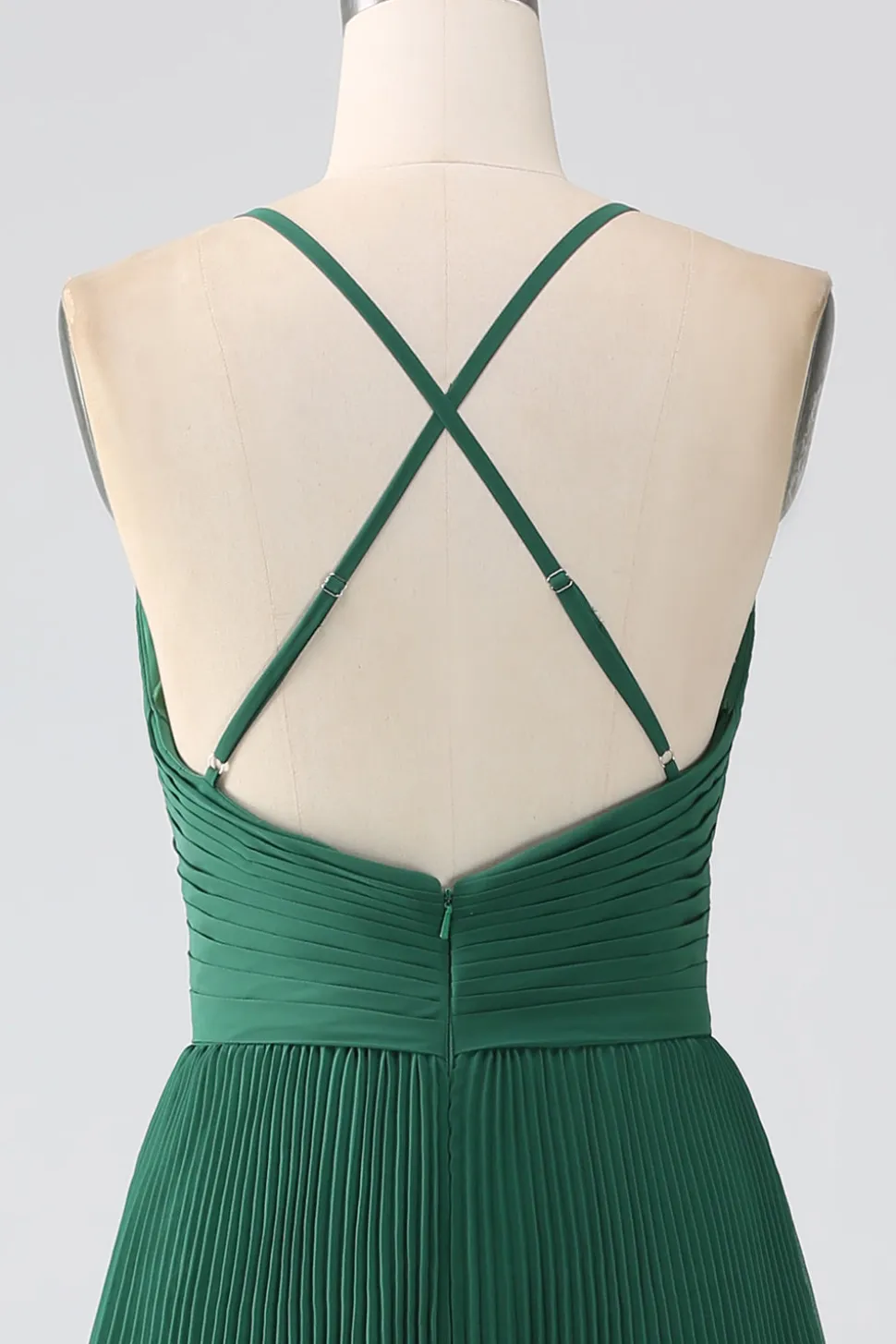 A-Line Verde Escuro Tiered Chiffon vestido de dama de honra com pregado