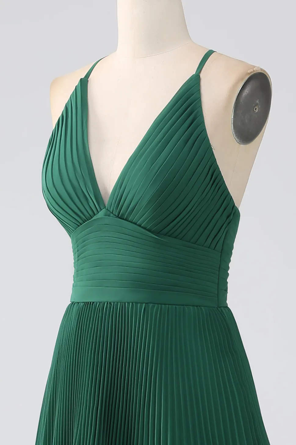 A-Line Verde Escuro Tiered Chiffon vestido de dama de honra com pregado