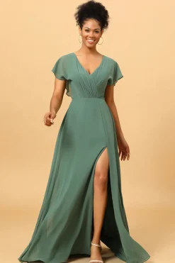 A-Line Vestido de Dama de Honra Verde