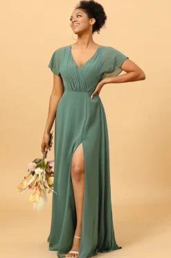 A-Line Vestido de Dama de Honra Verde