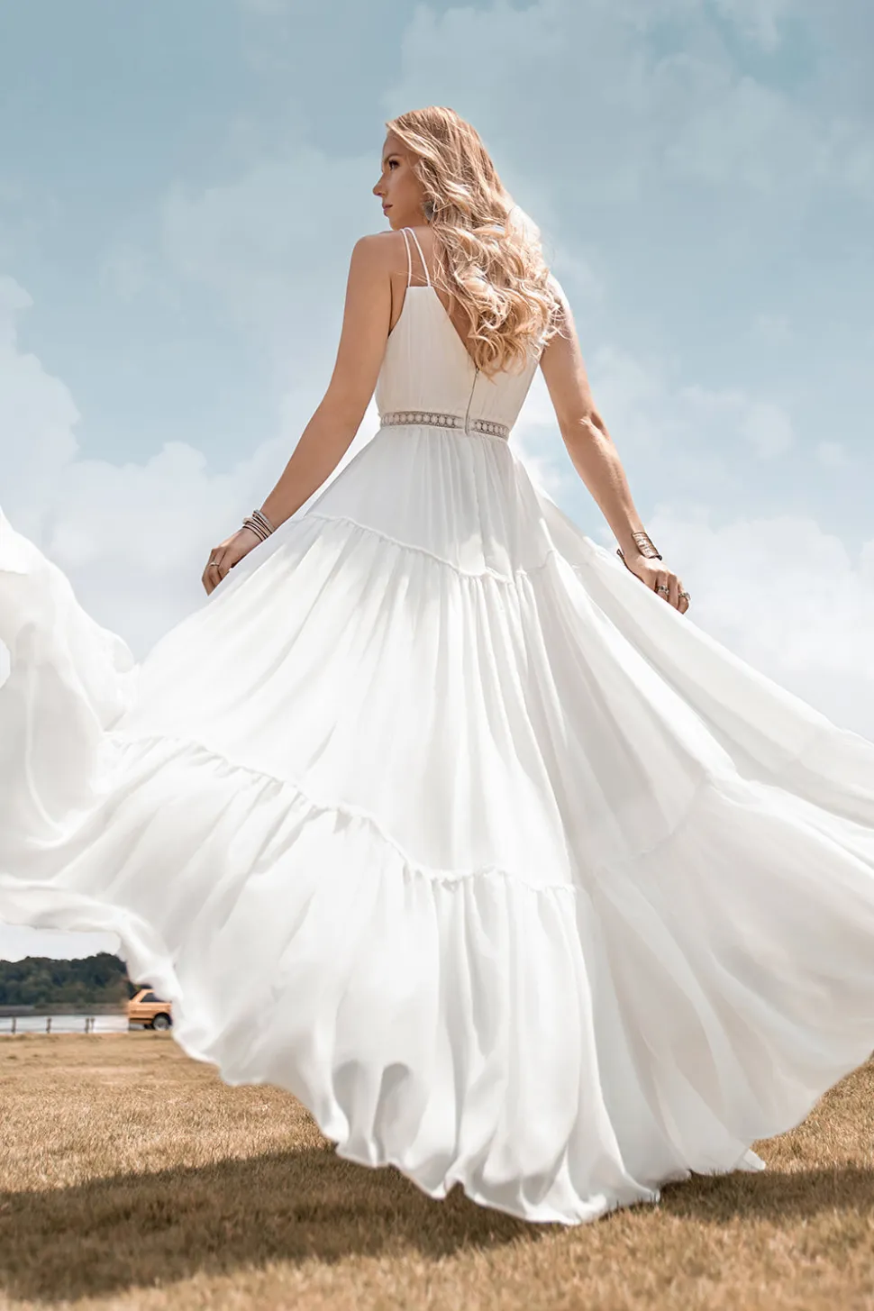 A-Line Vestido de Noiva Simples Long Beach Simples