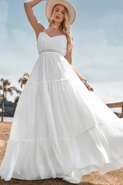 A-Line Vestido de Noiva Simples Long Beach Simples