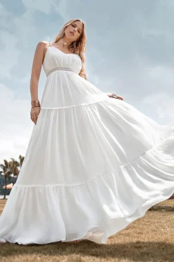 A-Line Vestido de Noiva Simples Long Beach Simples