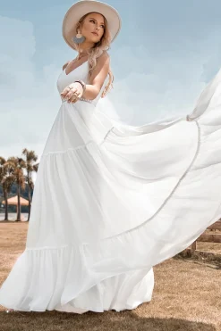 A-Line Vestido de Noiva Simples Long Beach Simples