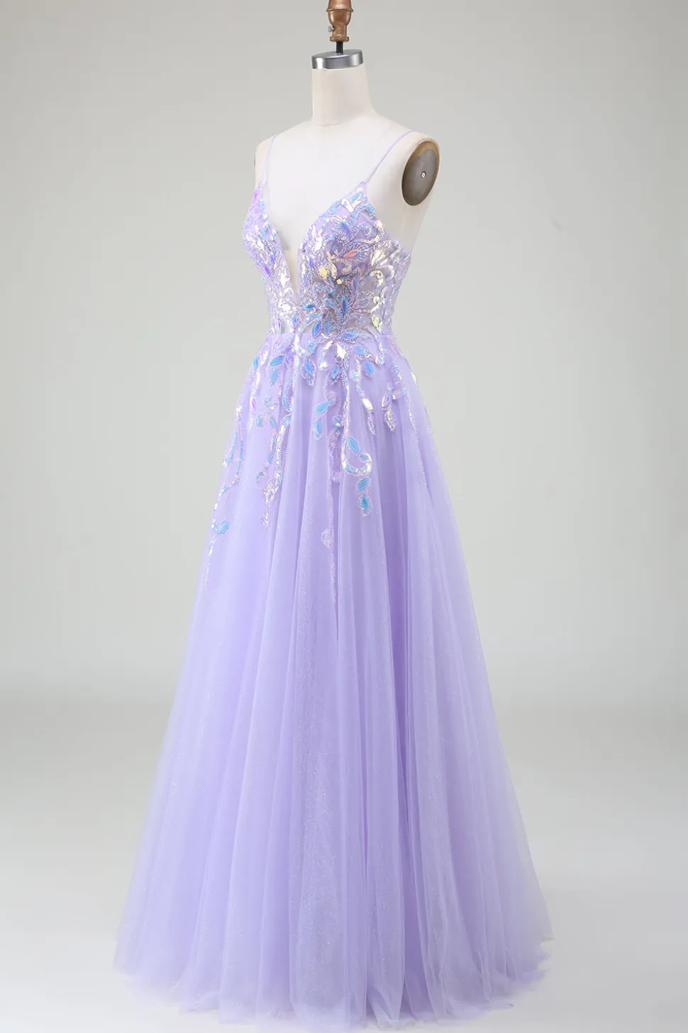 A-Line Vestido Roxo Baile de Formatura com Sequins