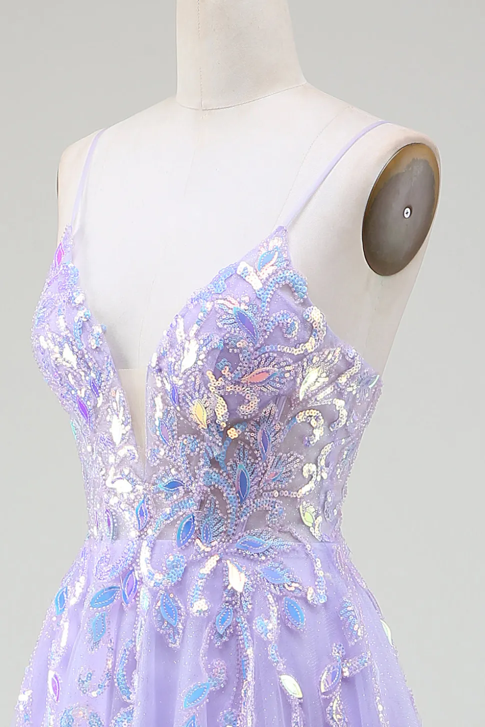 A-Line Vestido Roxo Baile de Formatura com Sequins