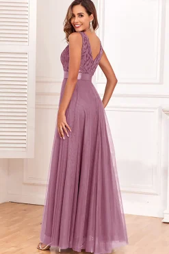 A-Line V-Neck Vestido Azul Prom