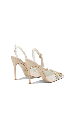 Alperce brilhante strass renda salto alto